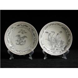 MED UNDERGLAZED BLUE & WHITE DISHES, FLORAL