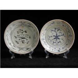 MED UNDERGLAZED BLUE & WHITE DISHES, FLORAL