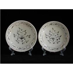 MED UNDERGLAZED BLUE & WHITE DISHES, FLORAL