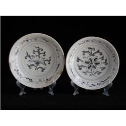 MED UNDERGLAZED BLUE & WHITE DISHES, FLORAL