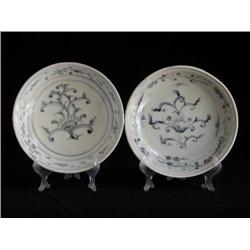 MED UNDERGLAZED BLUE & WHITE DISHES, FLORAL