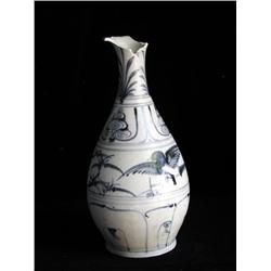 LG UNDERGLAZED BLUE & WHITE BOTTLE, FLORAL & BIRDS