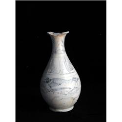MED UNDERGLAZED BLUE & WHITE BOTTLE, FLORAL &