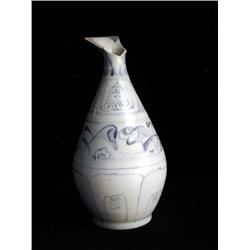 LG UNDERGLAZED BLUE & WHITE BOTTLE, FLORAL & BIRDS