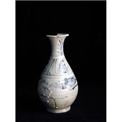 MED UNDERGLAZED BLUE & WHITE BOTTLE, FLORAL