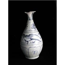 LG UNDERGLAZED BLUE & WHITE BOTTLE, FLORAL