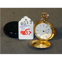 14K WALTHAM POCKET WATCH IN CASE