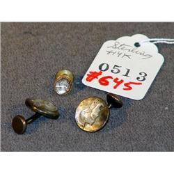 STERLING & 14K TIE TACK/ CUFF LINK SET