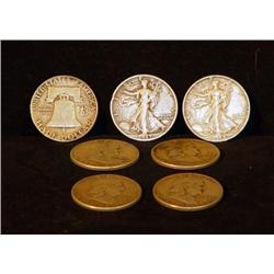 LOT 7 FRANKLIN & 7 STANDING LIBERTY HALF DOLLARS