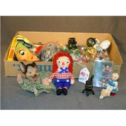 BX LOT W/ MARBLES, RAGGEDY ANN & ANDY, ETC