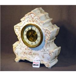 OPEN ESCAPEMENT FLORAL DECORATED PORCELAIN MANTLE
