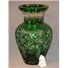 Image 1 : GREEN CUT OVERLAY 11" GLASS VASE