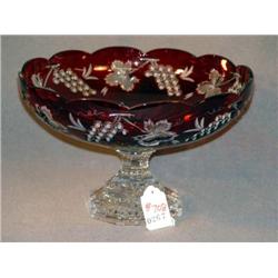 RUBY FLASHED GRAPE & LEAF CUT GLASS PEDESTAL BASE