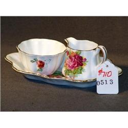 ROYAL STUART BONE CHINA SUGAR & CREAMER ON PLATE