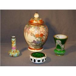 TRAY LOT ORIENTAL VASE, CUT OVERLAY VASE, ETC