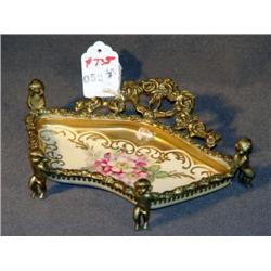 HAND PAINTED ROYAL CROWN BRASS MOUNTED DISH