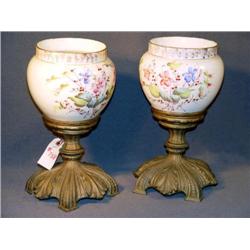 PAIR OF FLORAL VASES WITH METAL BASES