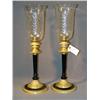Image 1 : PAIR OF BRASS CANDLESTICKS WITH CUT GLASS SHADES