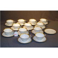 SET 12 GOLD BORDERED LIMOGES CUPS & SAUCERS