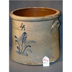 BLUE DECORATED 4 GAL STONEWARE CROCK