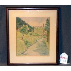 SM WATER COLOR STREAM & HOUSES