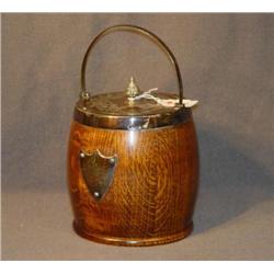 OAK TOBACCO JAR W/ SILVER PLATED MOUNTINGS