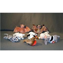 BEANIE BABIES: ANTS, BATTY (2), BLIZZARD, DOTTIE,