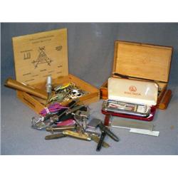 2 BOXES JACKKNIVES, EYE GLASSES, ETC