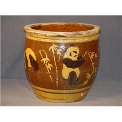 PANDA DECORATED POTTERY JARDINERE 13.5" HIGH AND 1