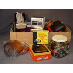 BX LOT W/ BUTTONS, VIEWMASTER SLIDES ETC