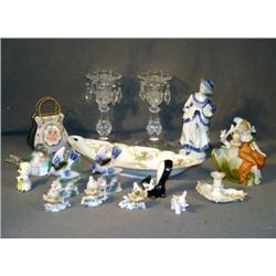 BX LOT W/ GLASS CANDLESTICKS, PORCELAIN PURSE, ETC
