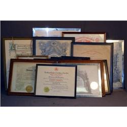 BOX LOT FRAMED MASONIC CERTIFICATES