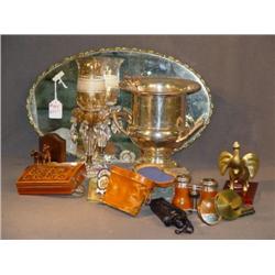 DRESSER TRAY W/ PLATED ICE BUCKET, BRASS ELEPHANT,