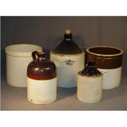 5 PCS STONEWARE INCL BROWN & WHITE