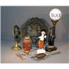 Image 1 : BOX LOT WITH PLASTER LION'S HEAD, LAMP, ETC.
