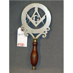 MASONIC WOODEN HANDLED BRASS TRIVET
