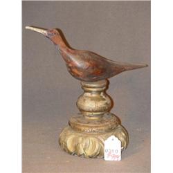 CARVED WOODEN SHORE BIRD ON PEDESTAL