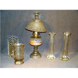 GLASS VASES, OIL LAMP, ETC.