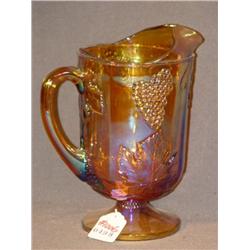 GRAPE & LEAF DECORATED LATE CARNIVAL GLASS PITCHER