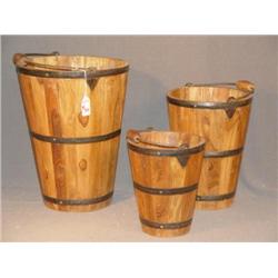 NEST OF 3 WOODEN BUCKETS