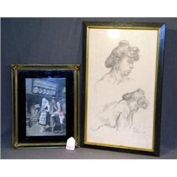 DRAWING OF NUDE FEMALE AND FIREPLACE PRINT