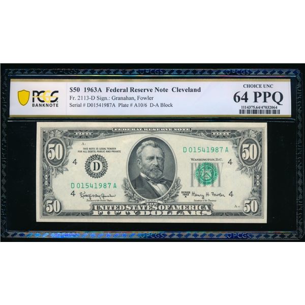 1963A $50 Cleveland FRN PCGS 64PPQ