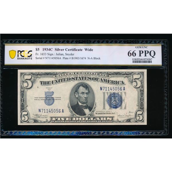 1934C $5 Silver Certificate PCGS 66PPQ