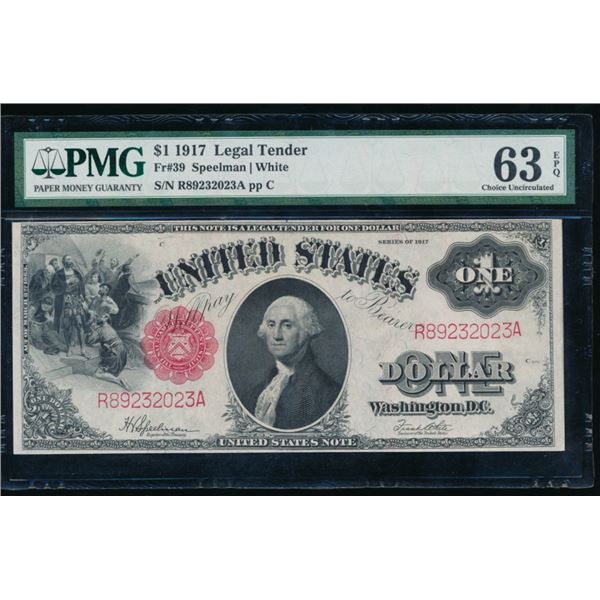 1917 $1 Legal Tender Note PMG 63EPQ