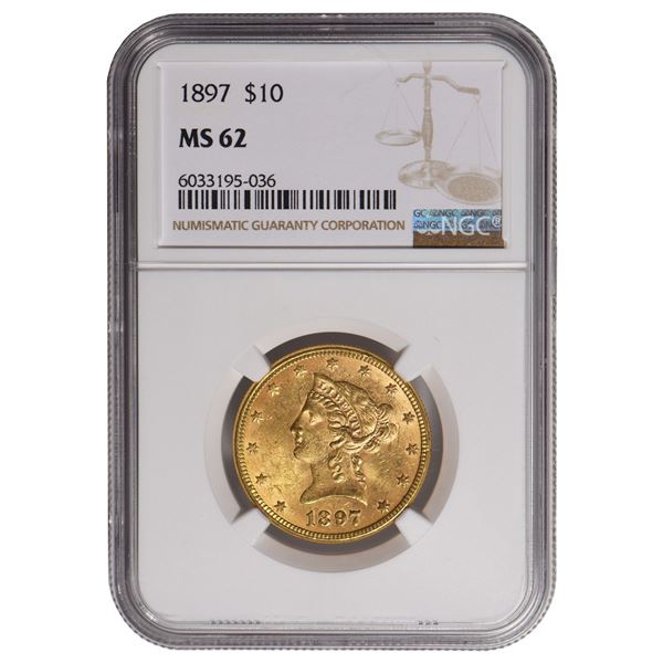 1897 $10 Liberty Head Eagle Gold Coin NGC MS62