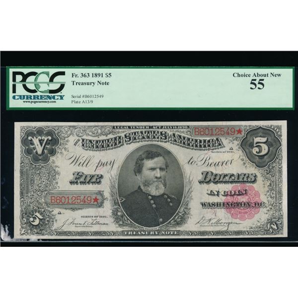 1891 $5 Treasury Note PCGS 55