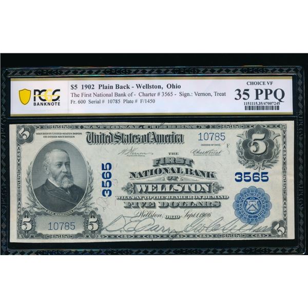 1902 $5 Wellston OH National PCGS 35PPQ