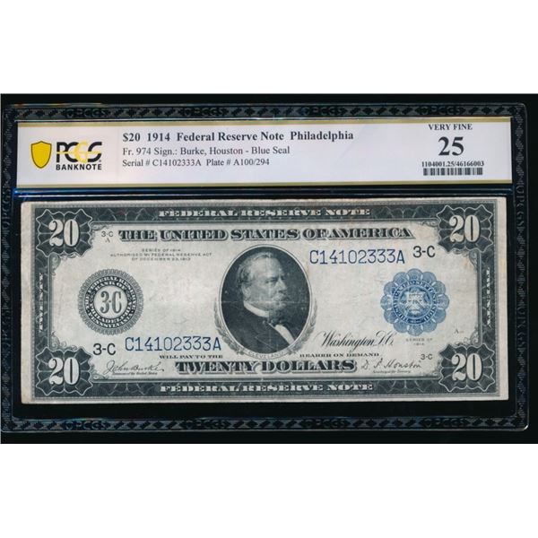1914 $20 Philadelphia FRN PCGS 25