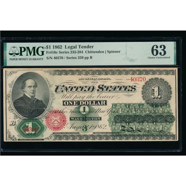 1862 $1 Legal Tender Note PMG 63