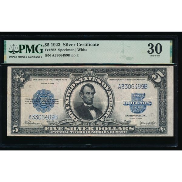 1923 $5 Lincoln Porthole Silver Certificate PMG 30